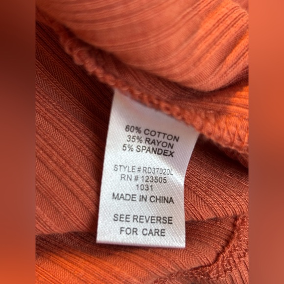 Large Heart & Hips Ribbed V Neck Bodycon Oat Coral Peach Long Sleeve - Picture 8 of 9